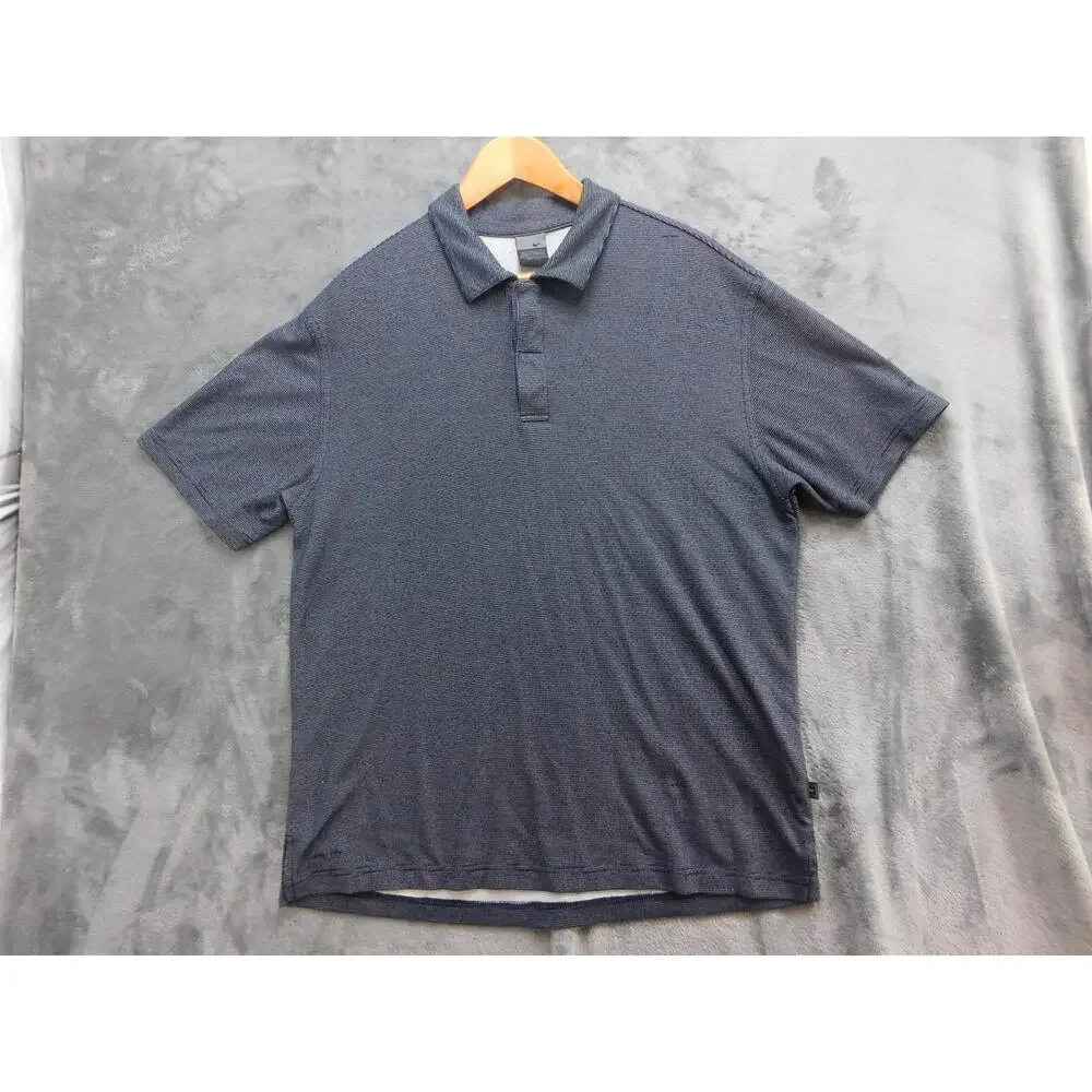Nike Polo Shirt Mens Medium Blue Dri-FIT Striped Golf Performance Mesh